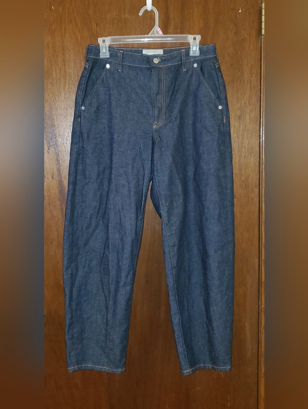 Everlane The Arc Jeans Dark High Rise Barrel Leg Sz 28 EUC